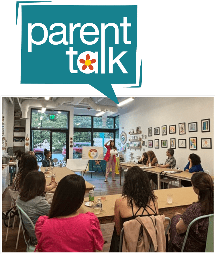 A "Parent Talk" workshop in session in a classroom